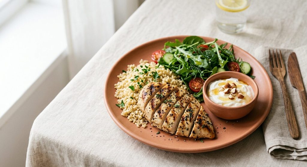Antrenman sonrası: tavuk, bulgur, salata