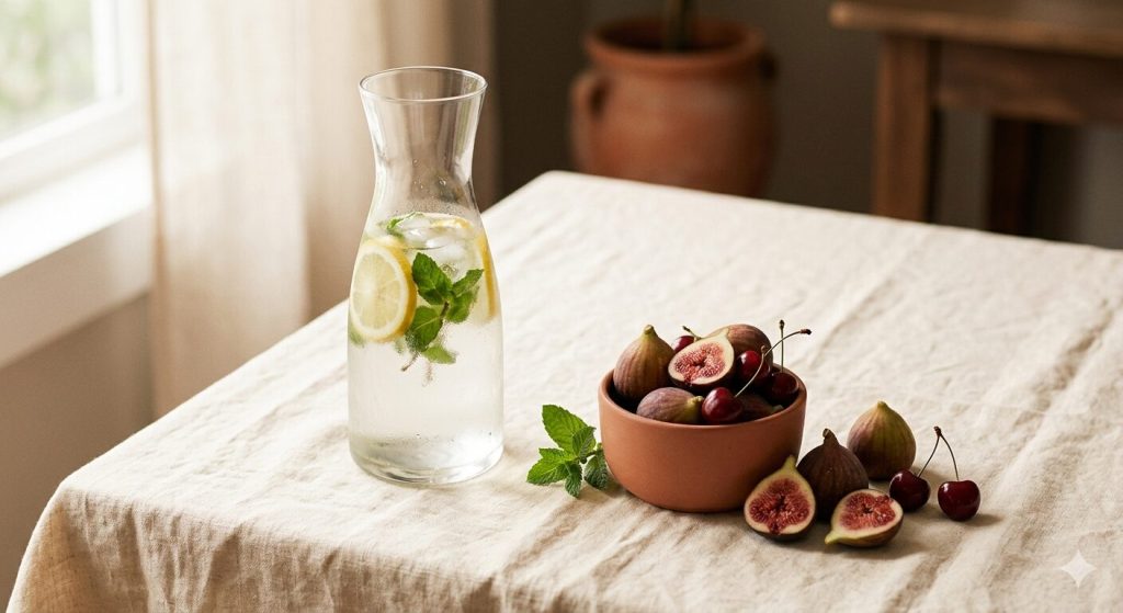 Haziran için naneli, limonlu serinletici su