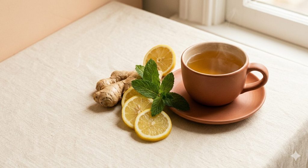Sindirimi destekleyen bitki çayı, zencefil, limon