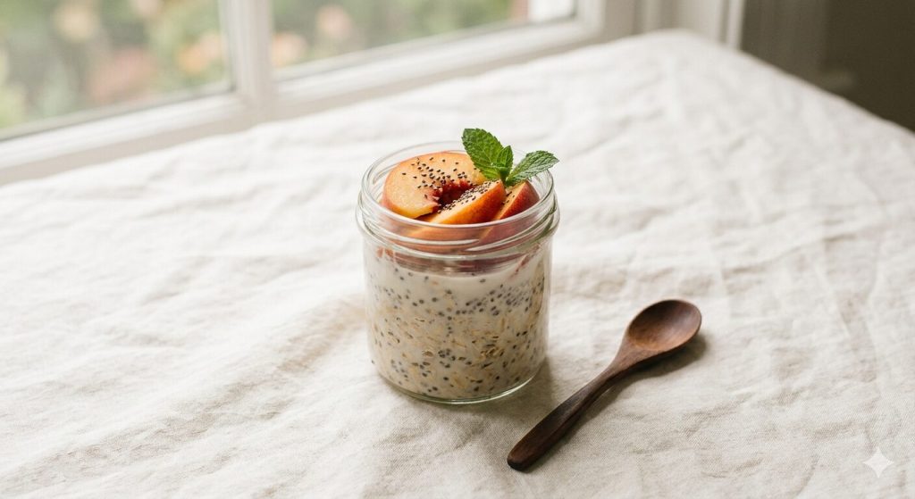 Geceden hazır yulaf (overnight oats) şeftalili