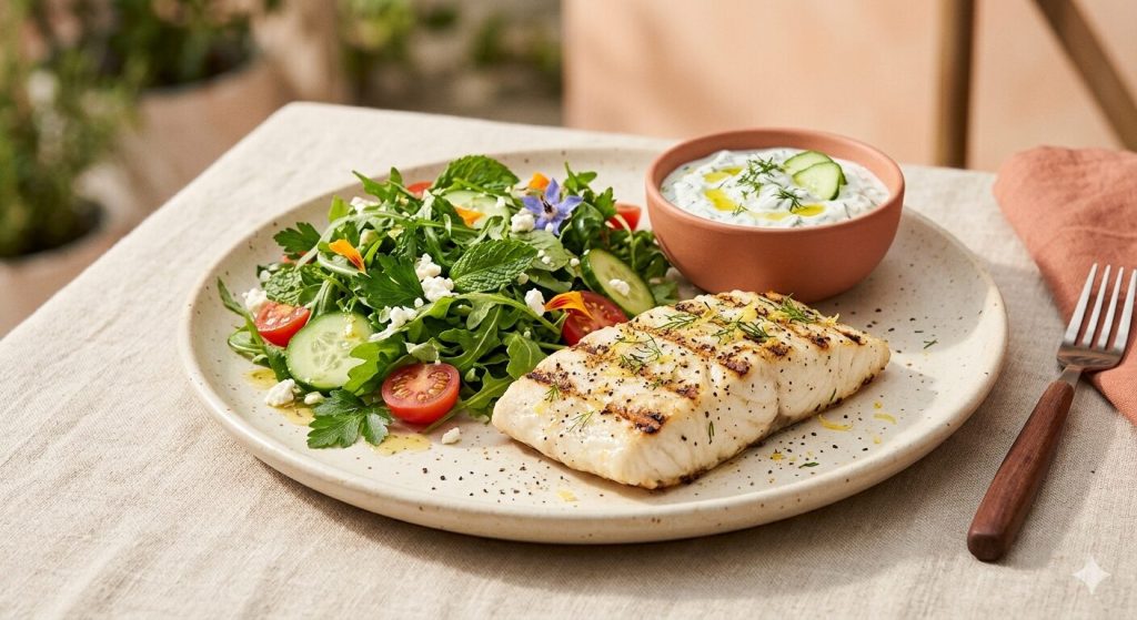 Yaz akşamı için hafif öğün: ızgara balık ve salata