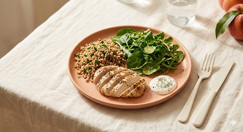 Pilates sonrası tavuk + bulgur + sebze