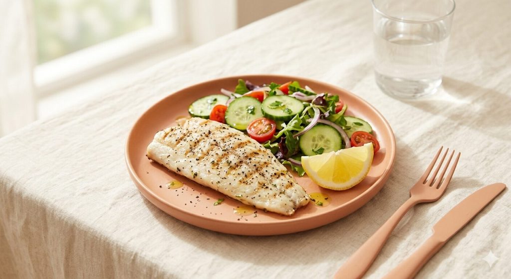 Plaj akşamı için hafif balık ve salata